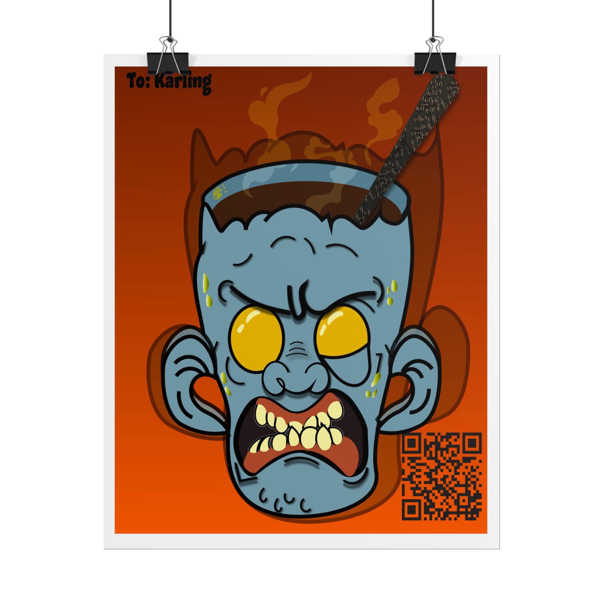 Rolled Poster — Fiery Demon Head Art Print (Orange)