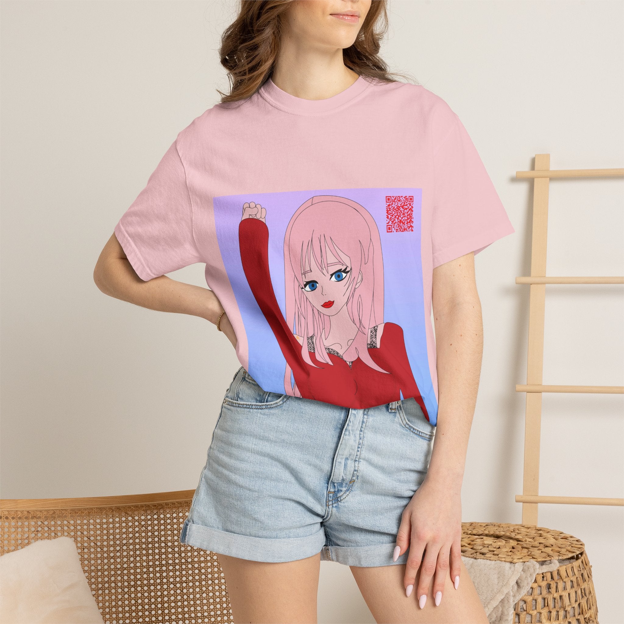 Anime Girl Graphic T-Shirt — Pink Hair Illustration Tee