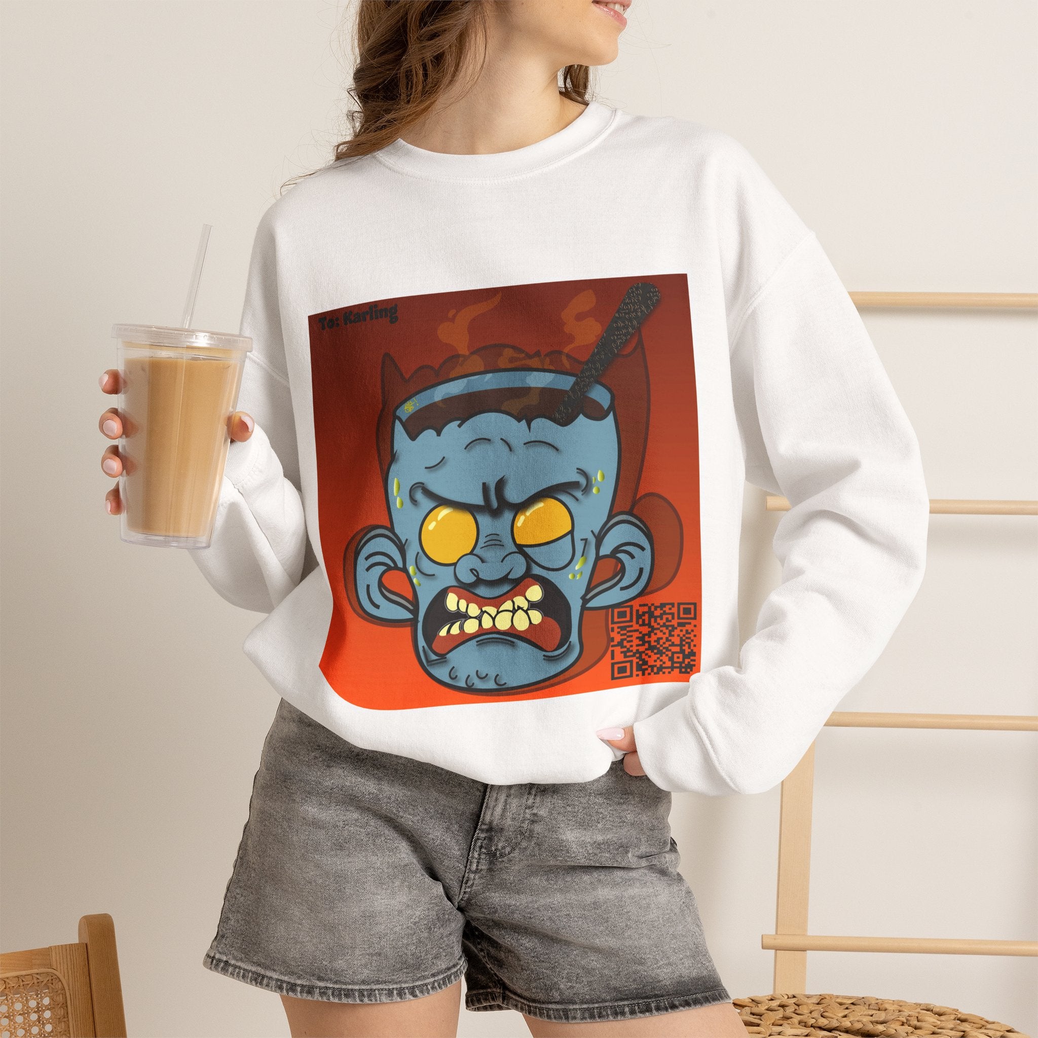 Demon Skull Crewneck Sweatshirt — Graphic Horror Art Pullover