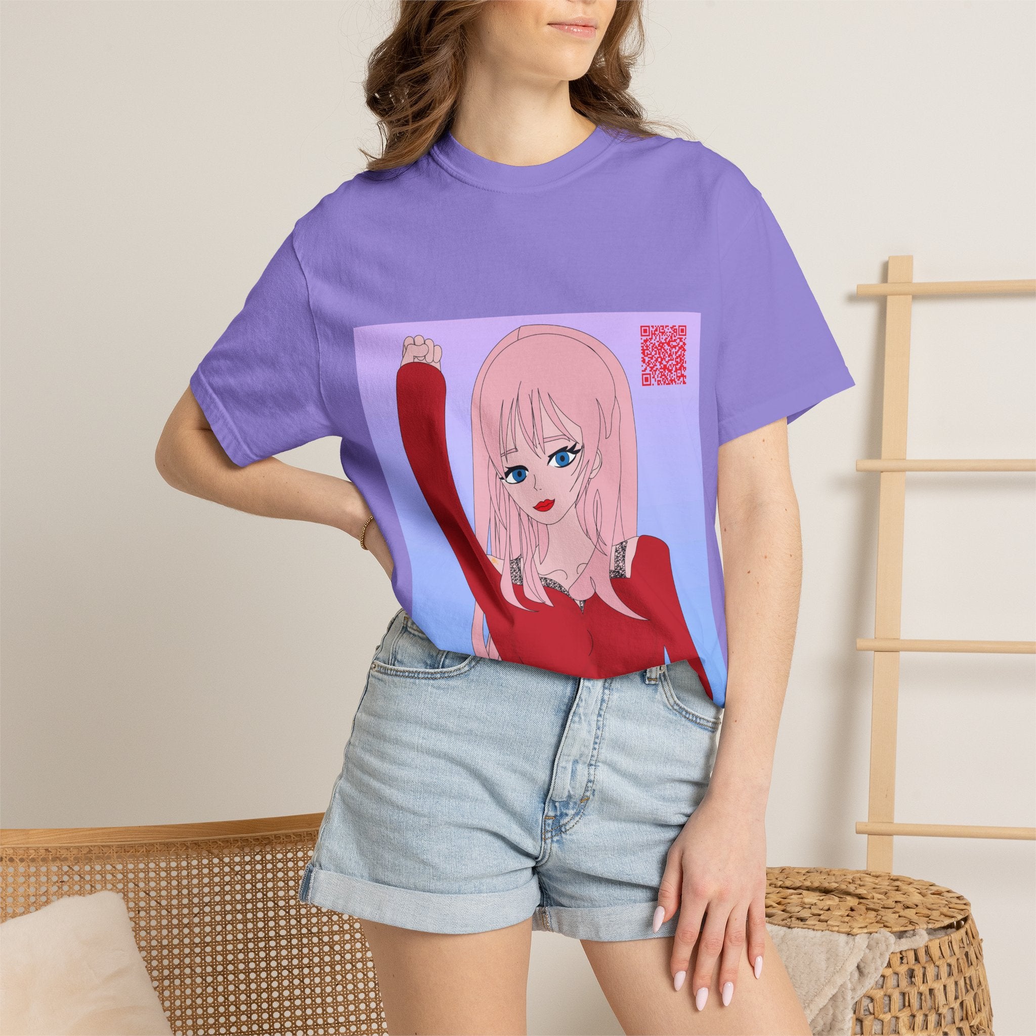 Anime Girl Graphic T-Shirt — Pink Hair Illustration Tee