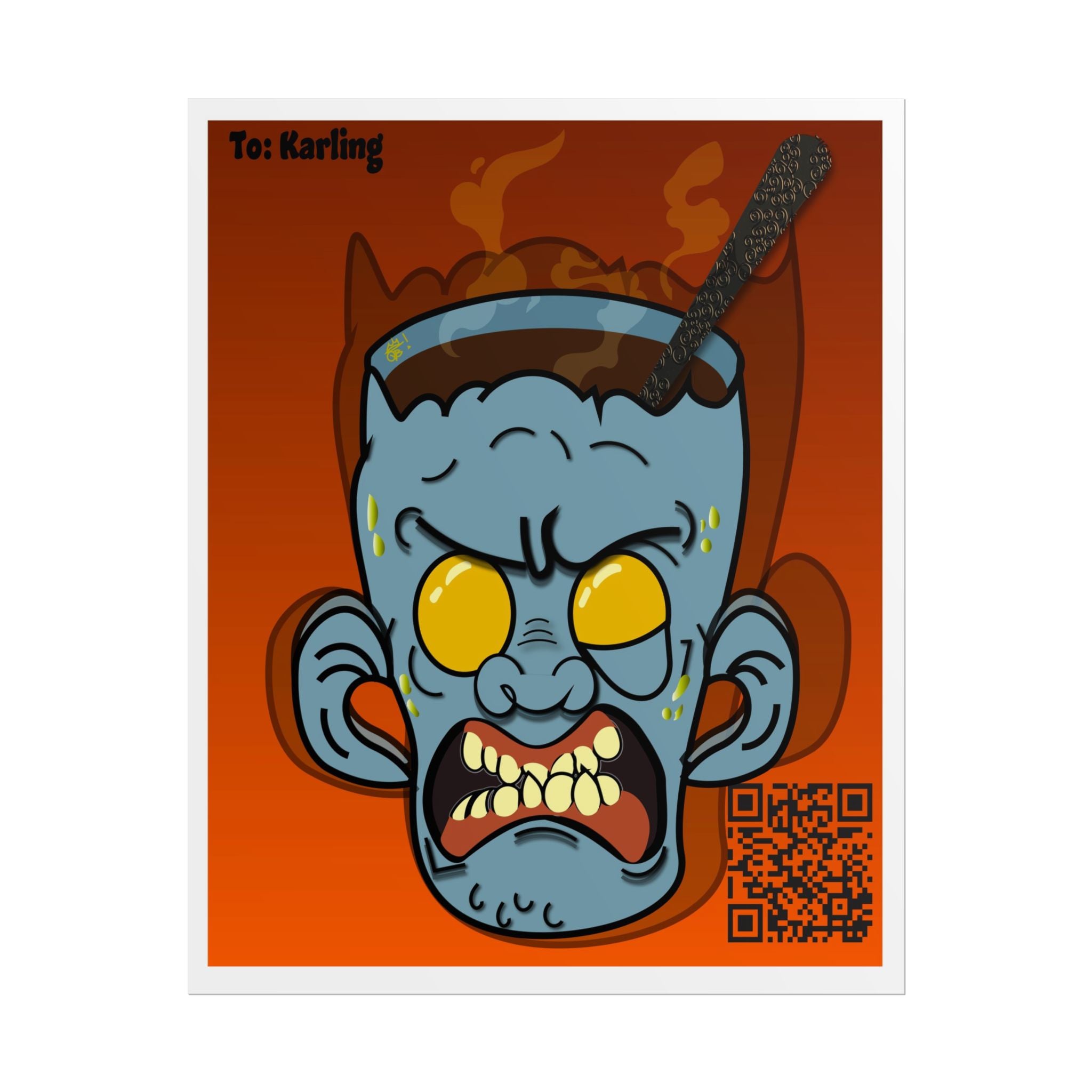 Rolled Poster — Fiery Demon Head Art Print (Orange)