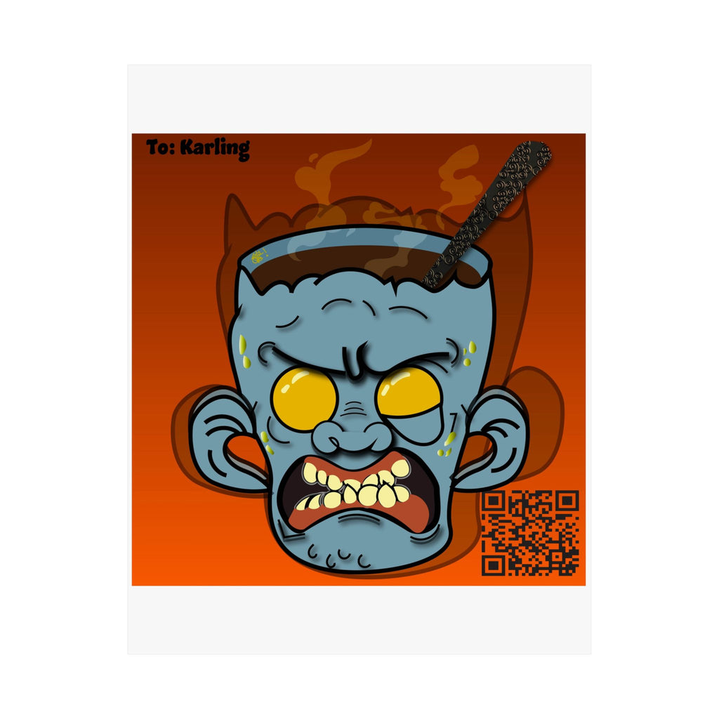 Demonic Mask Satin Poster — Fiery Oni Face Art Print