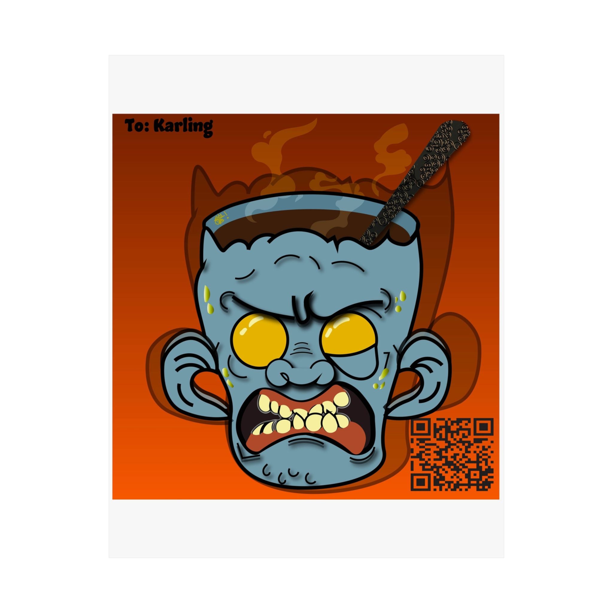 Demonic Mask Satin Poster — Fiery Oni Face Art Print