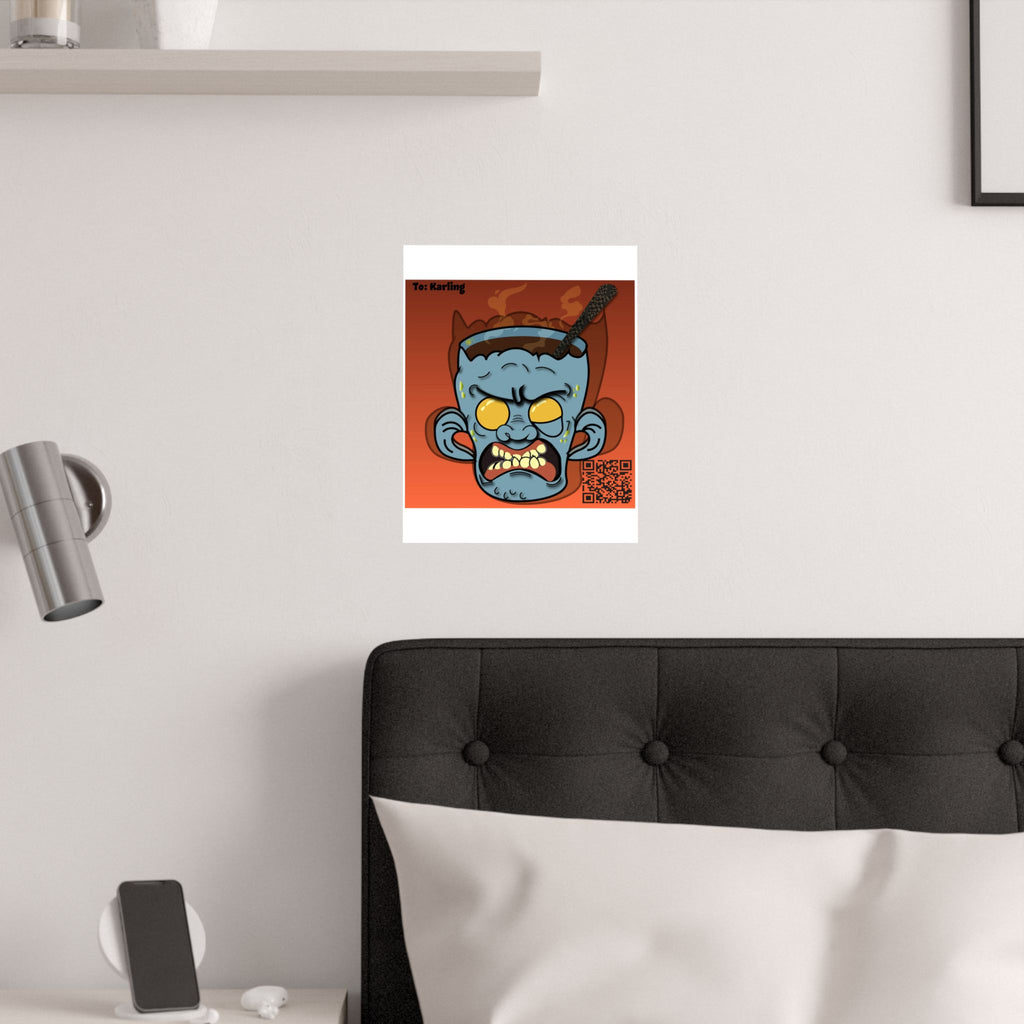 Demonic Mask Satin Poster — Fiery Oni Face Art Print