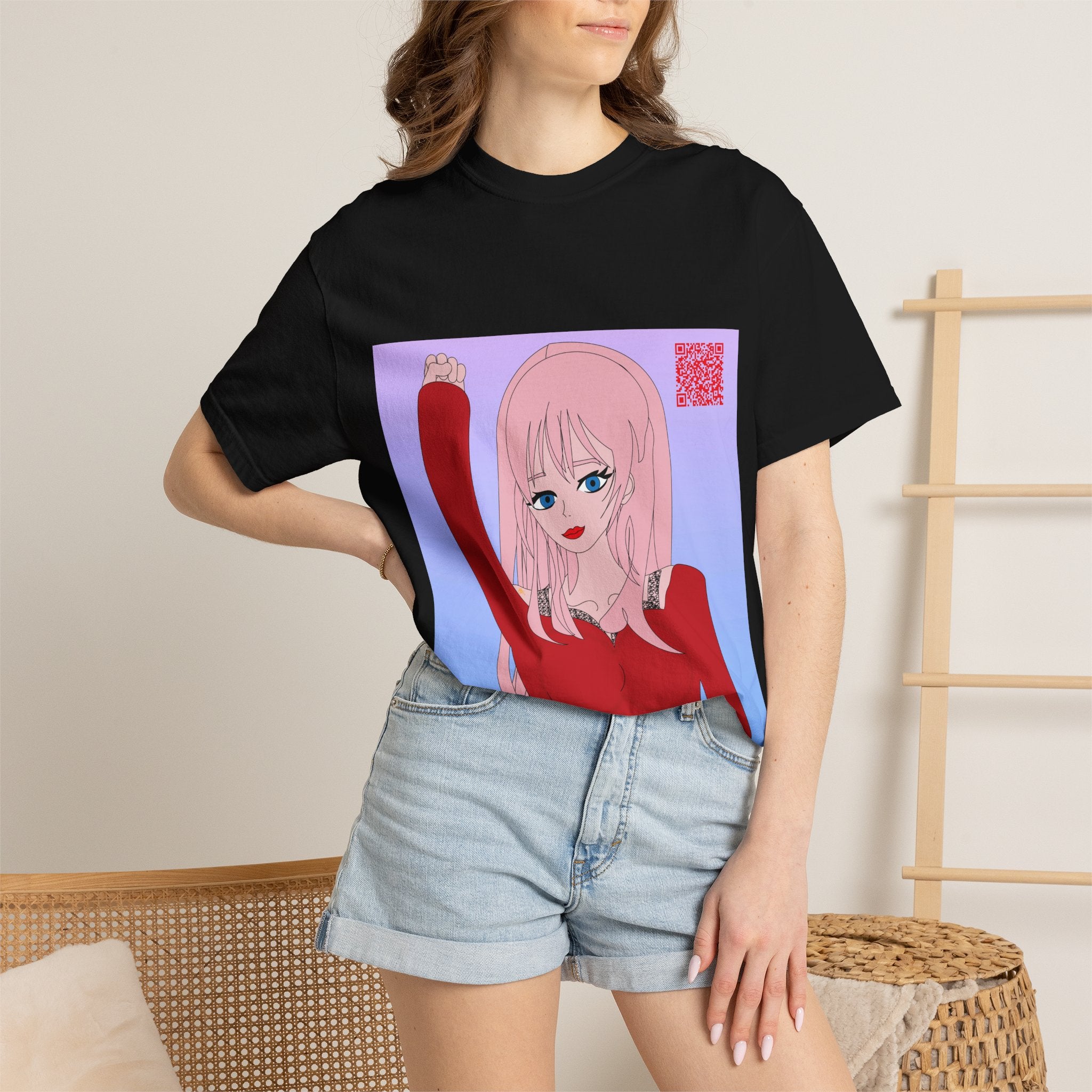 Anime Girl Graphic T-Shirt — Pink Hair Illustration Tee