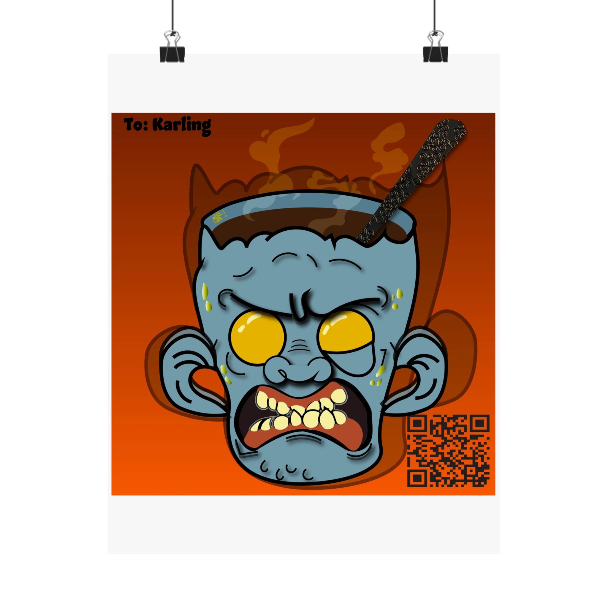 Demonic Mask Satin Poster — Fiery Oni Face Art Print