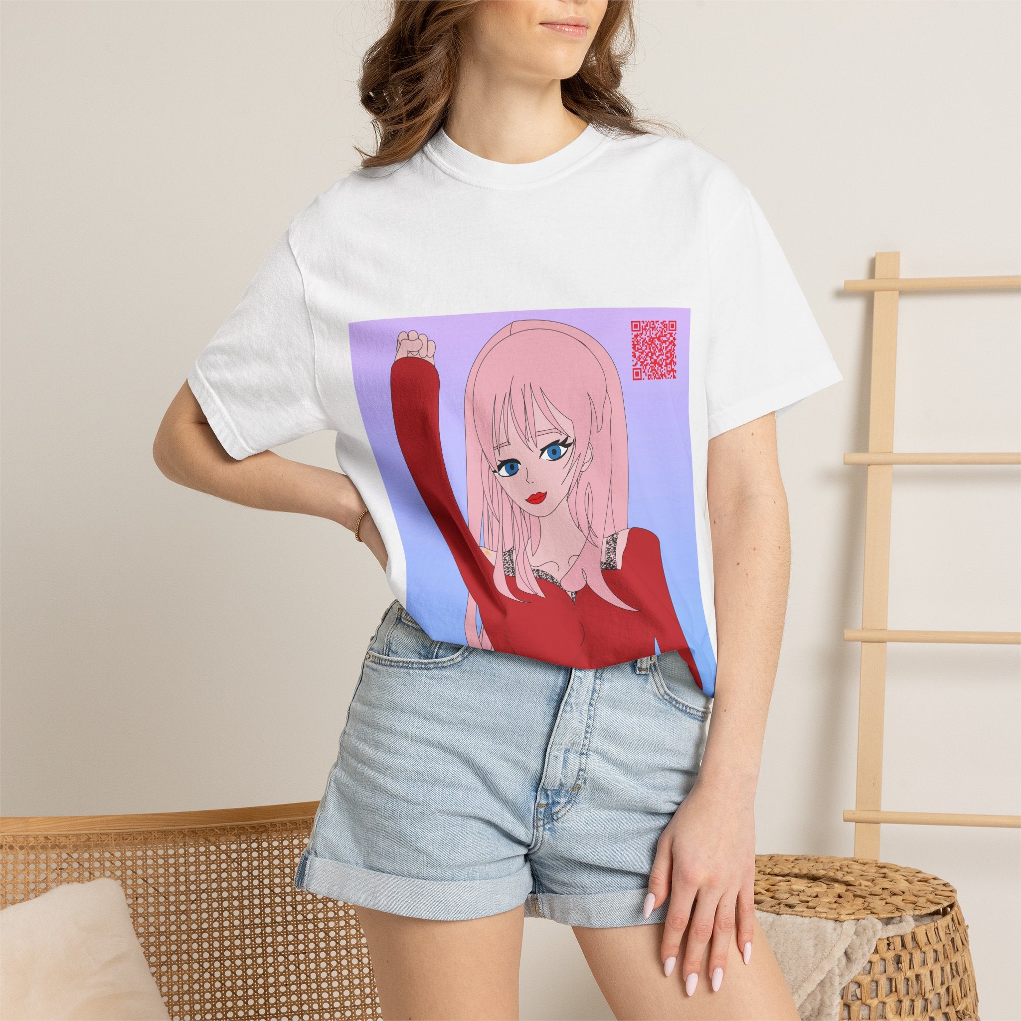 Anime Girl Graphic T-Shirt — Pink Hair Illustration Tee