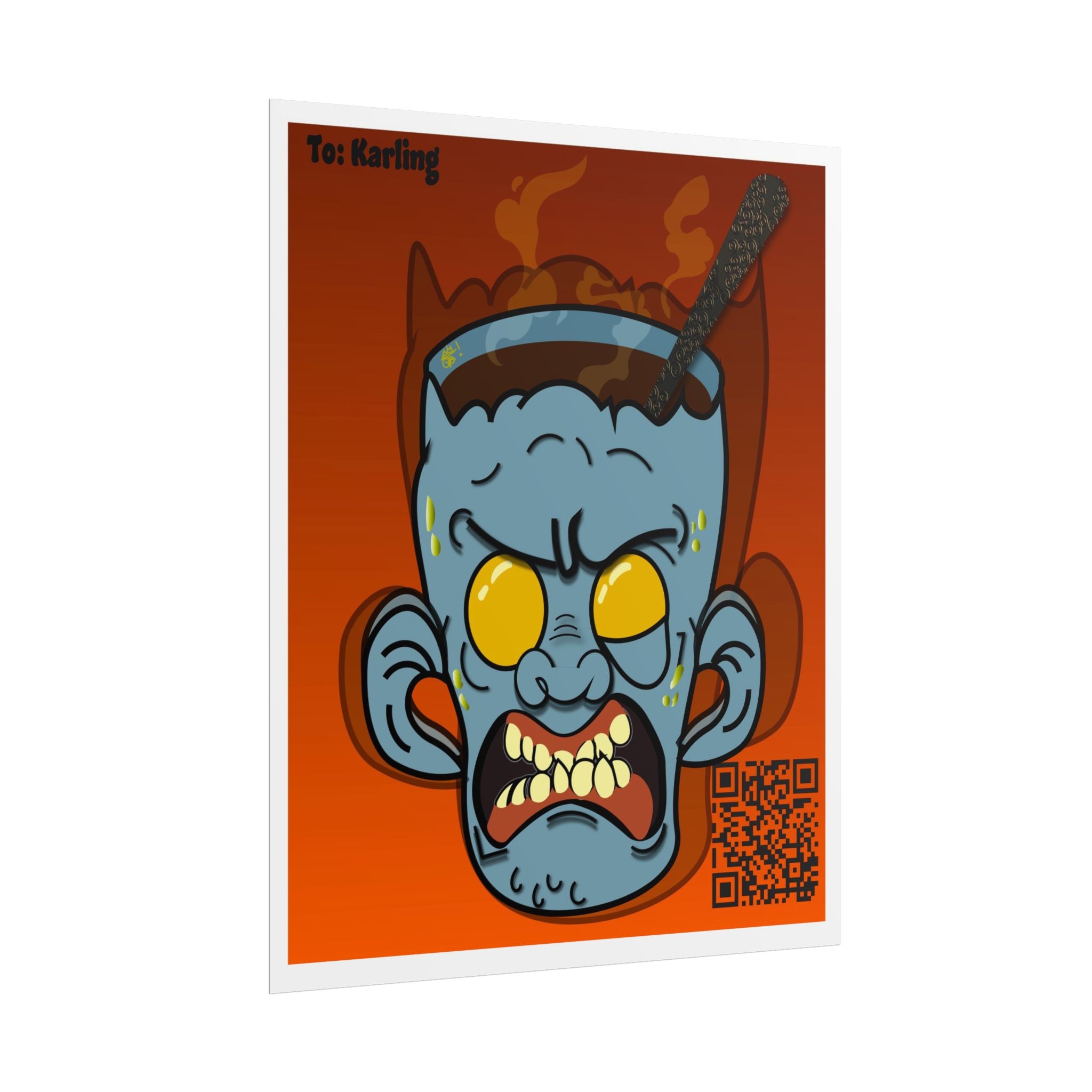 Rolled Poster — Fiery Demon Head Art Print (Orange)