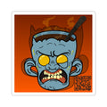 Angry Zombie Head Kiss-Cut Sticker — Horror Cartoon Decal with QR Code
